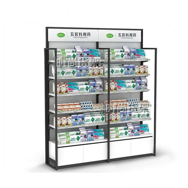 藥店貨架_單面貨架(孔板地柜帶中框)
